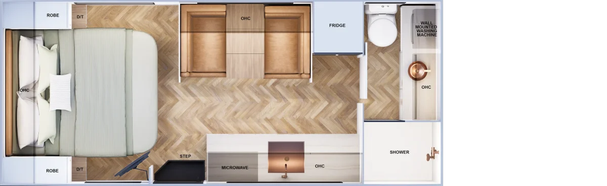 18'0 Front Door (180FD) floor plan - Titanium Caravans