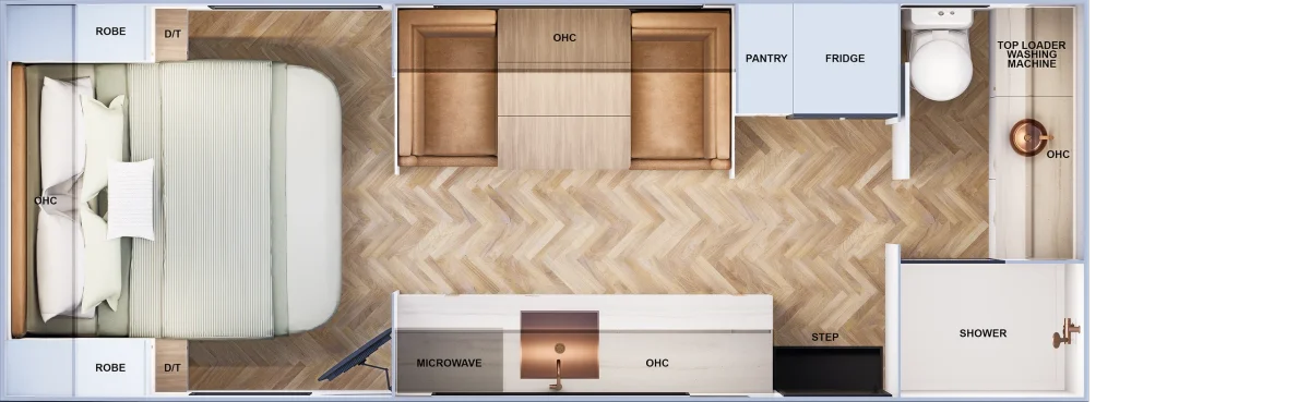 20'6 Rear Door (206RD) floor plan - Titanium Caravans